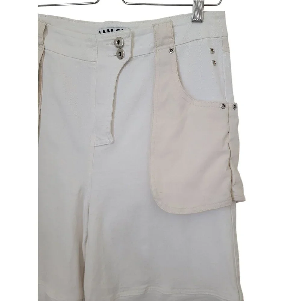 I.AM.GIA. BLAZE Raw Hem High Waisted Cargo Streetwear Pants Cream Women’s Sz L - Picture 5 of 12